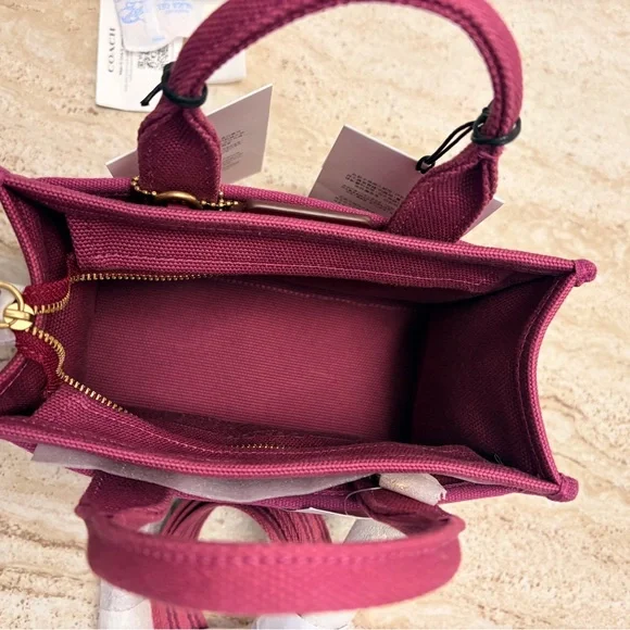 Coach Cargo Tote Bag 20 in Beautiful Muted Red Canvas and Embroidered Label - Picture 11 of 15